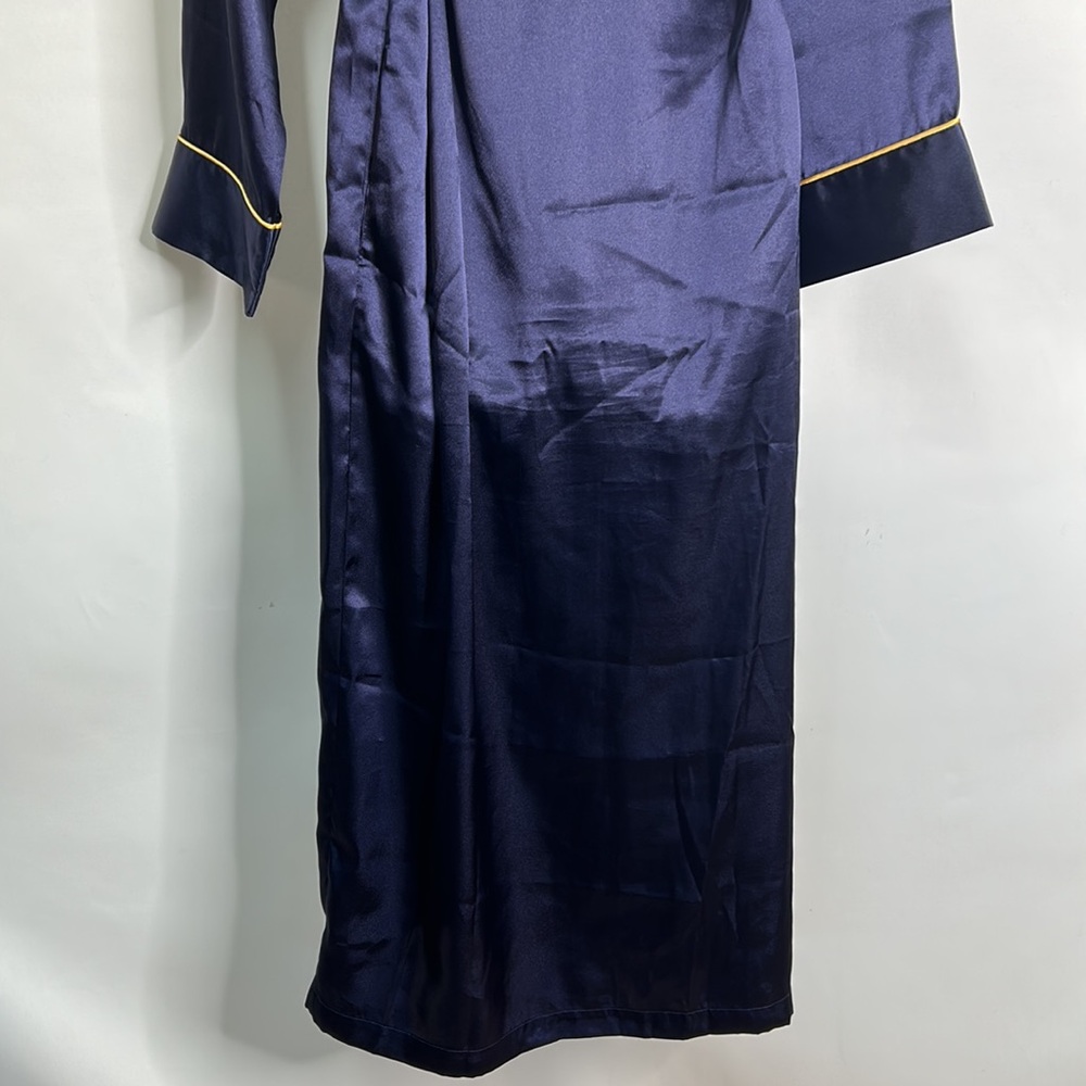 Victoria’s Secret vintage 1996 satin blue gold pocketed long sleeve/length robe - Picture 9 of 11